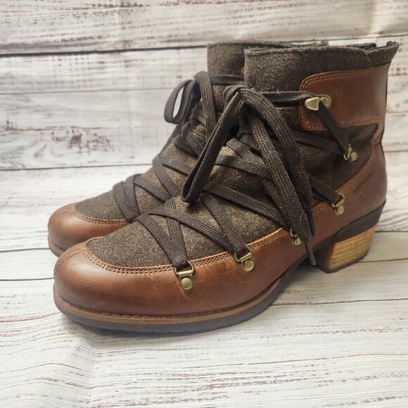 Merrell Shiloh II Women's 11 Brown Felted Wool Leather Boots - J004418 Steampunk - Picture 8 of 14